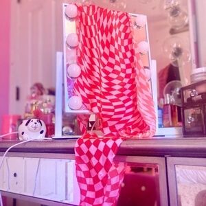 Urban Outfitters Satin Head Scarf Red and Pink Checkered Hair Bandana Accessory